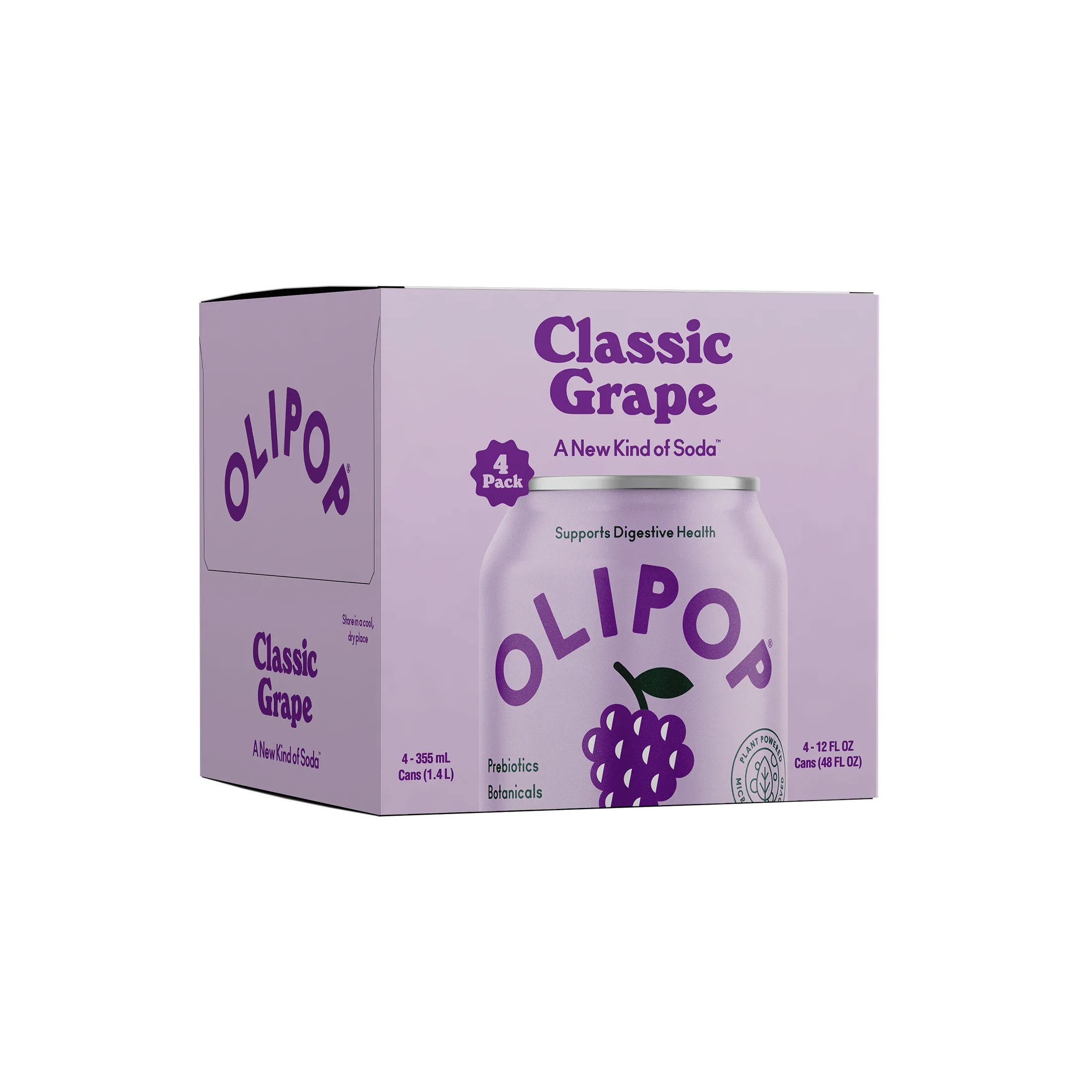 OLIPOP Prebiotic Soda, Classic Grape, 12 fl oz, 4 Pack, Pantry Packs