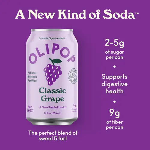 OLIPOP Prebiotic Soda, Classic Grape, 12 fl oz, 4 Pack, Pantry Packs thumbnail 2