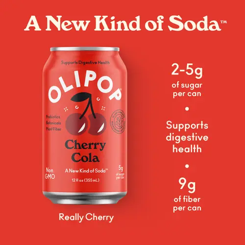 OLIPOP Prebiotic Soda, Cherry Cola, 12 fl oz, Pantry Packs thumbnail 2