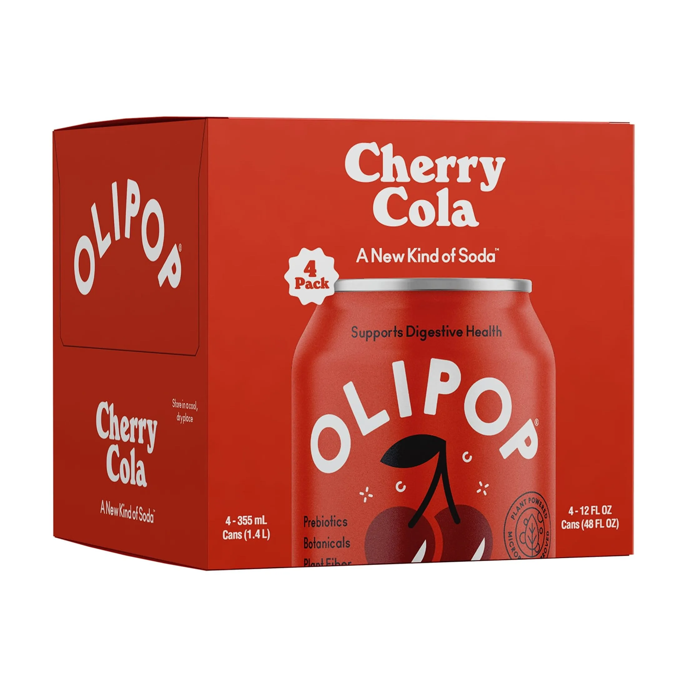 OLIPOP Prebiotic Soda, Cherry Cola, 12 fl oz, 4 Pack, Pantry Packs
