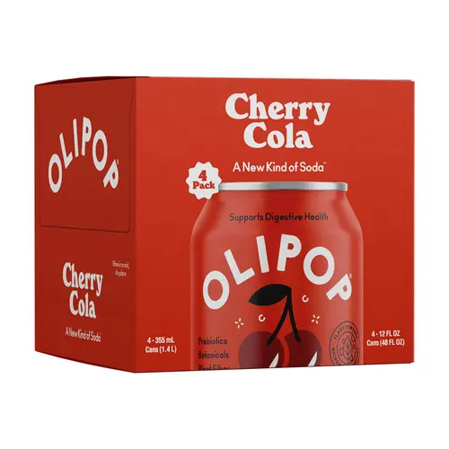 OLIPOP Prebiotic Soda, Cherry Cola, 12 fl oz, 4 Pack, Pantry Packs