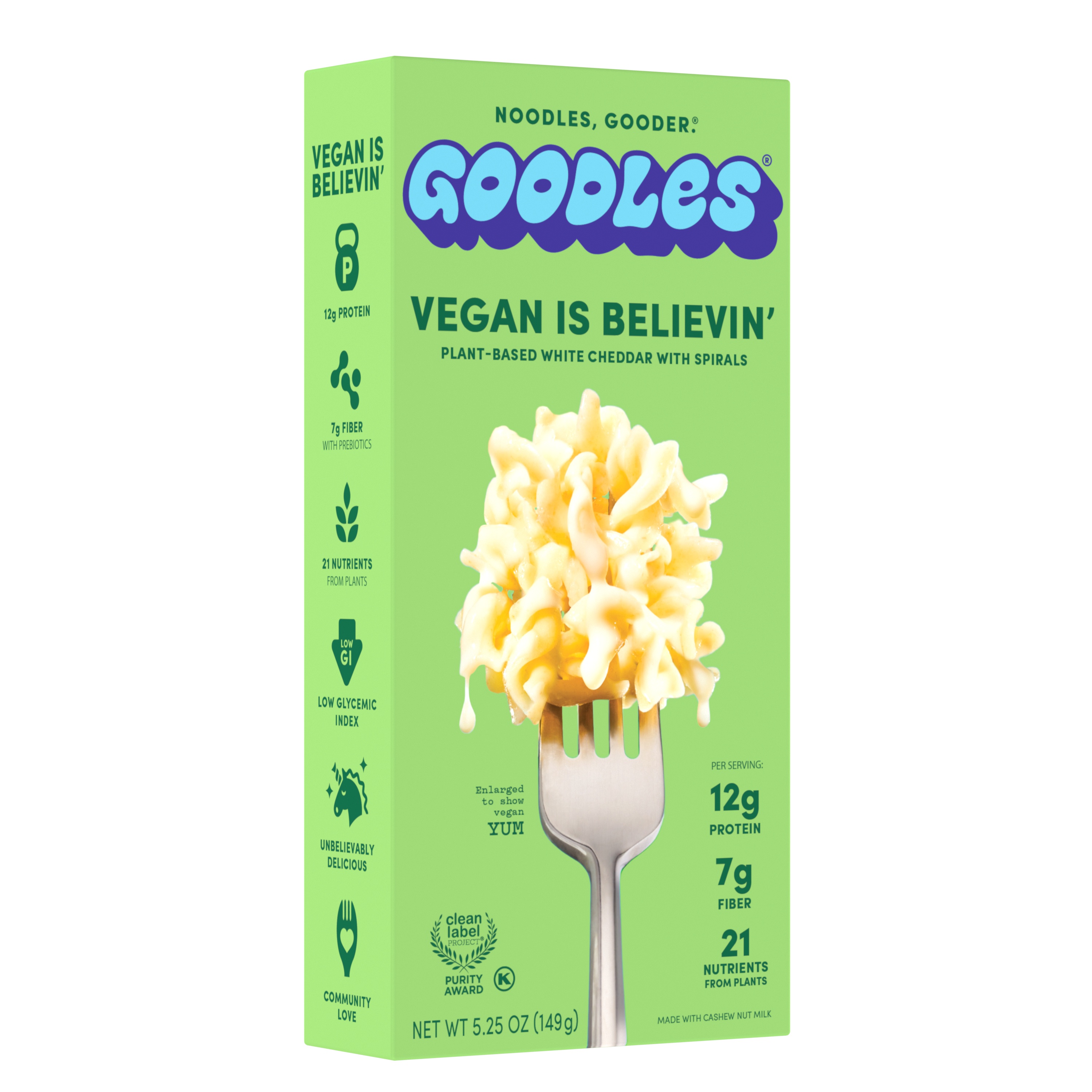 Goodles Mac & Cheese Vegan Is Believin, White Cheddar, Spirals, Shelf Stable, 5.25 oz