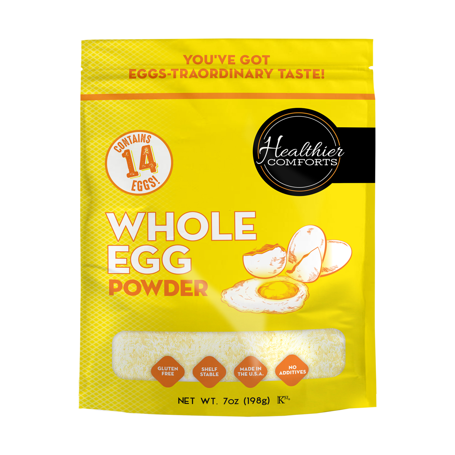 Healthier Comforts Whole Egg Powder 7oz  | Pasteurized, Ready to Eat | Gluten Free, Made in USA | Perfect for Baking, Camping, H