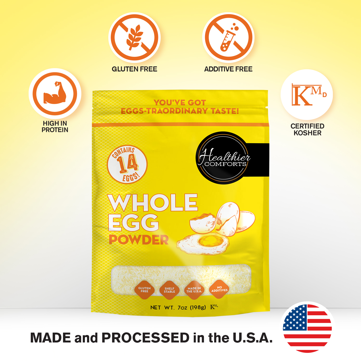 Healthier Comforts Whole Egg Powder 7oz  | Pasteurized, Ready to Eat | Gluten Free, Made in USA | Perfect for Baking, Camping, H thumbnail 2
