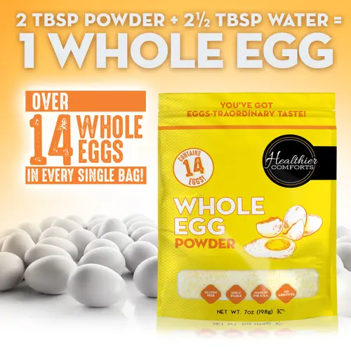 Healthier Comforts Whole Egg Powder 7oz  | Pasteurized, Ready to Eat | Gluten Free, Made in USA | Perfect for Baking, Camping, H thumbnail 4