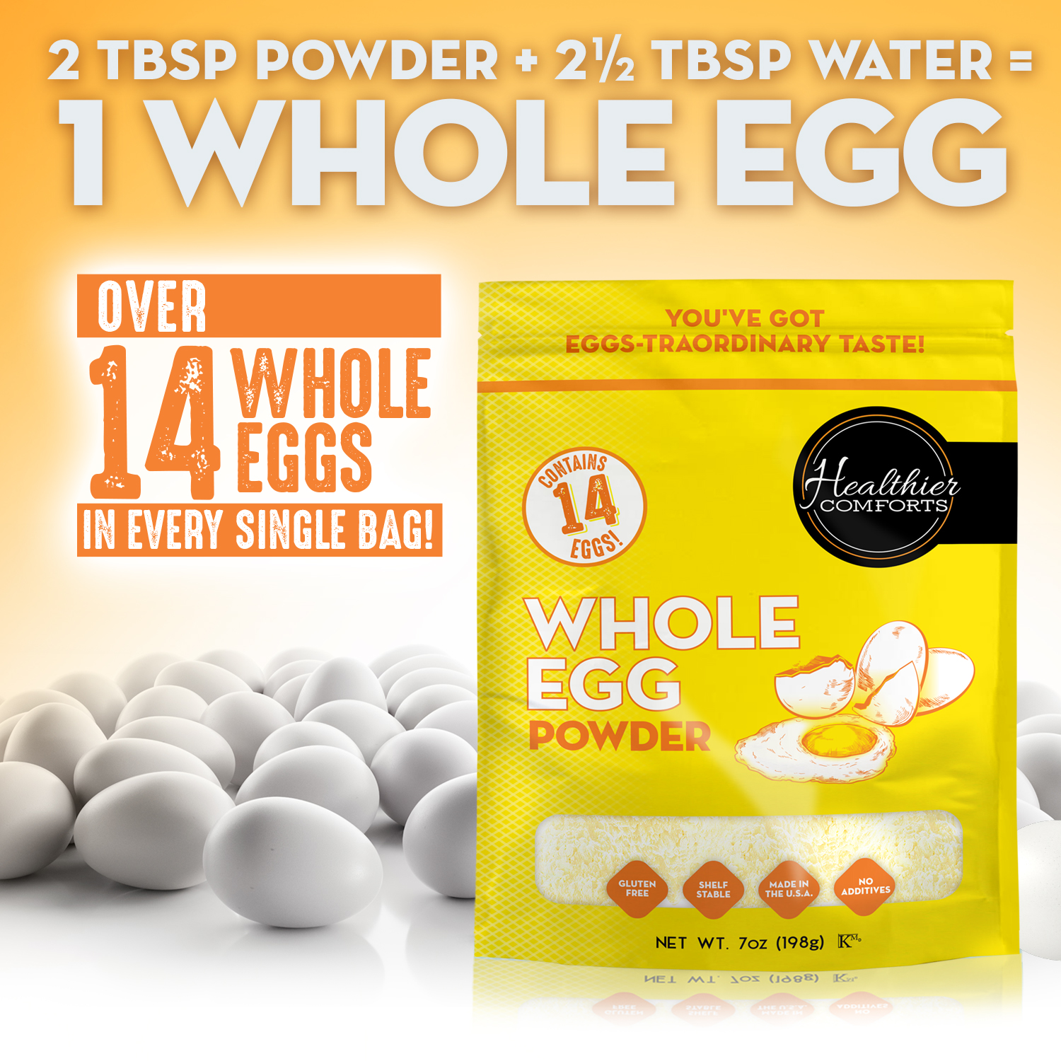 Healthier Comforts Whole Egg Powder 21oz | Pasteurized, Ready to Eat | Gluten Free, Made in USA | Perfect for Baking, Camping, H thumbnail 4