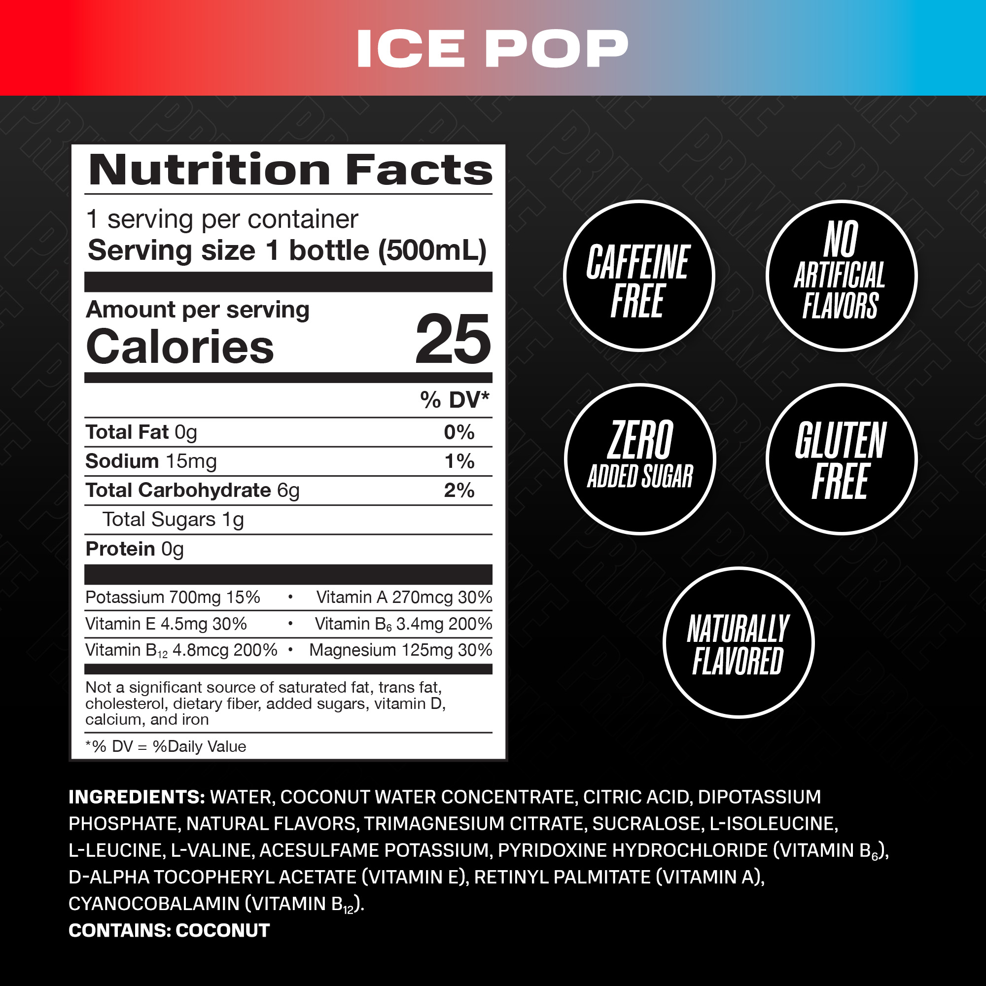 Prime Hydration Sports Drink, Ice Pop, 16.9 fl oz, Bottle thumbnail 2