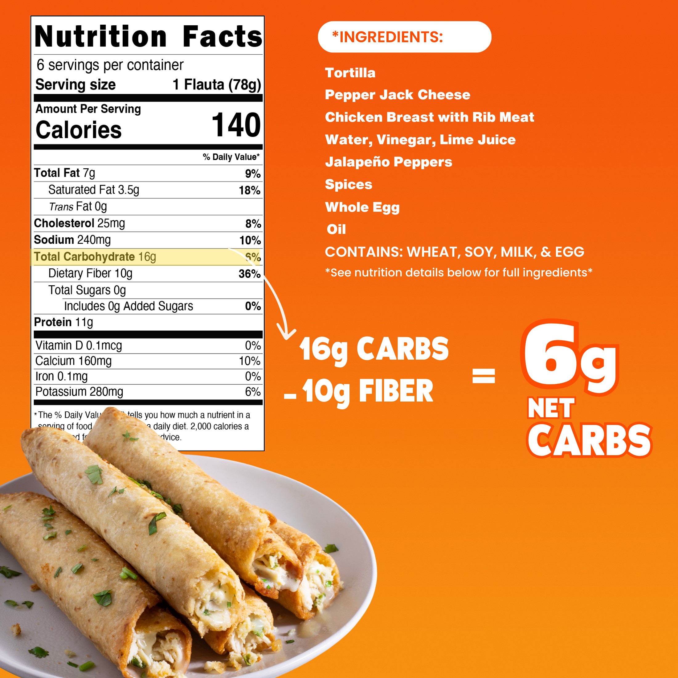 Realgood Foods Co. Chicken & Cheese Flautas, 6 Count, 16.5 oz (Refrigerated) thumbnail 2