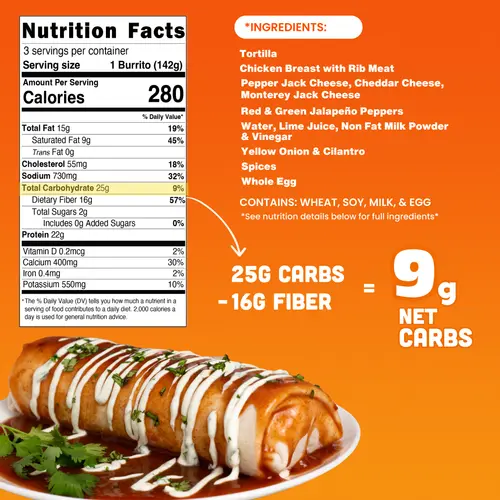 Realgood Foods Co. 3 Cheese Burritos, 3 Count, 15 oz (Refrigerated) thumbnail 2