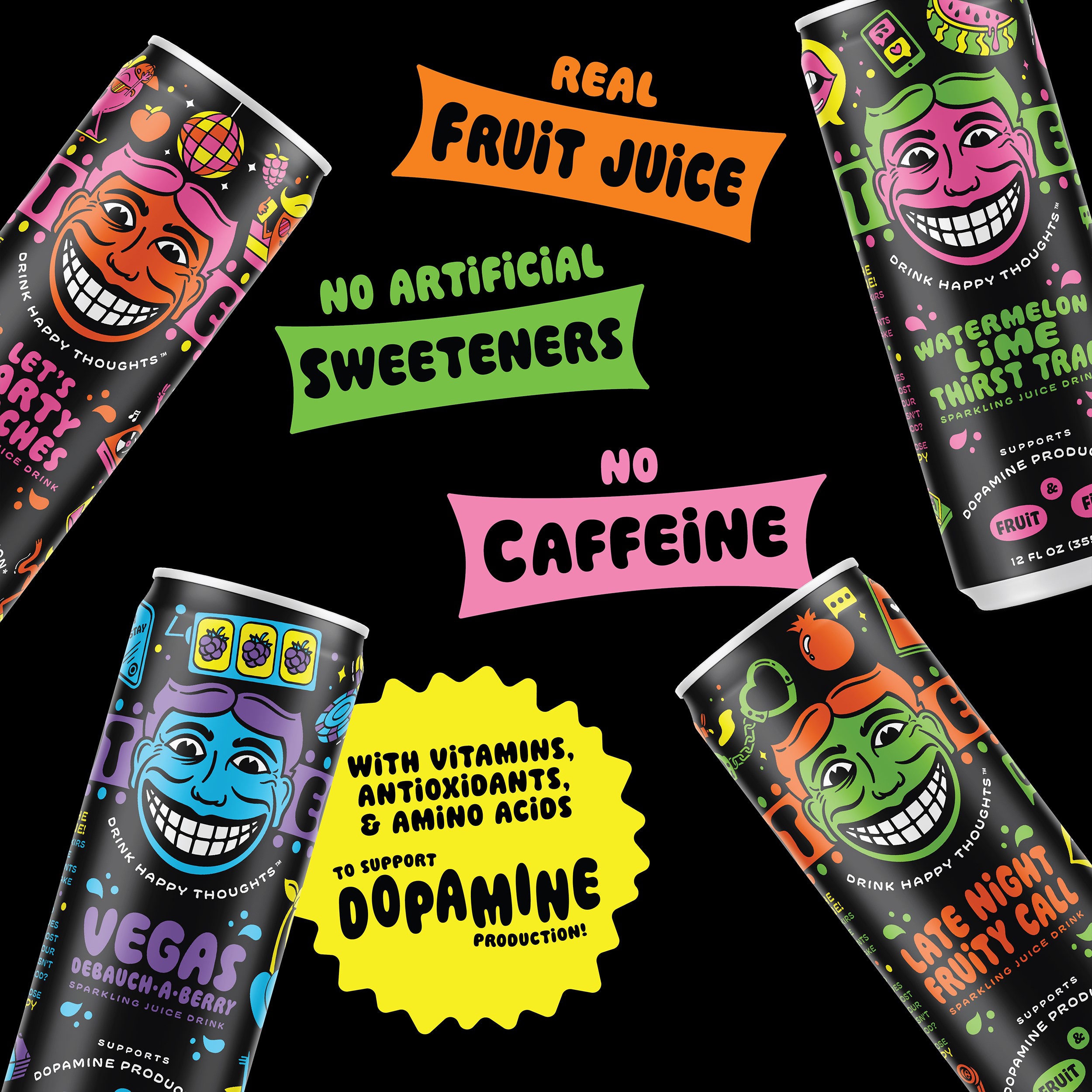 Illicit Elixirs Late Night Fruity Call - Sparkling Juice Drink - Supports Dopamine Production - 12 Pack - 12 Oz Cans thumbnail 4