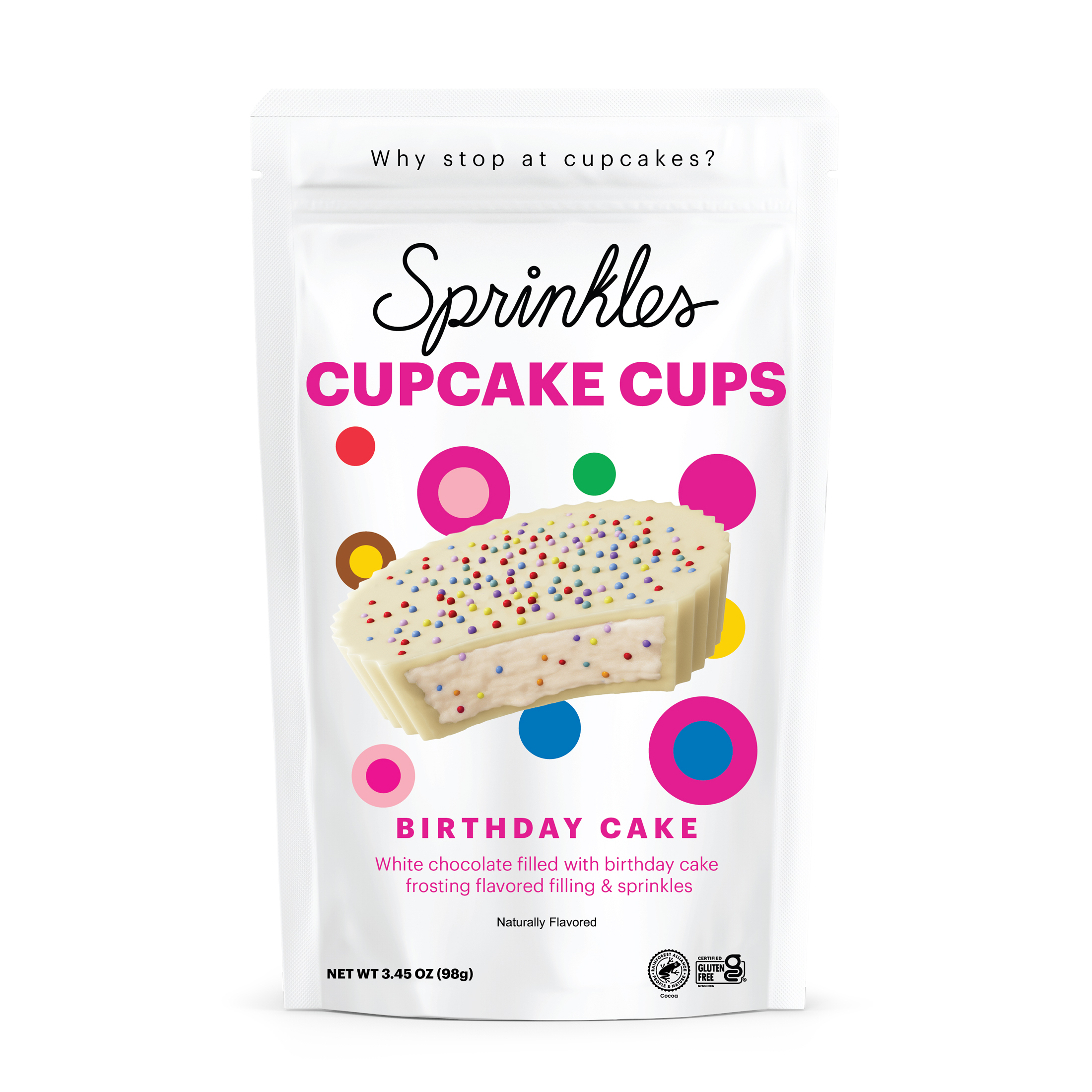 Sprinkles Premium Birthday Cake Cupcake Cups, 3.45oz Pouch, Gluten Free, White Chocolate