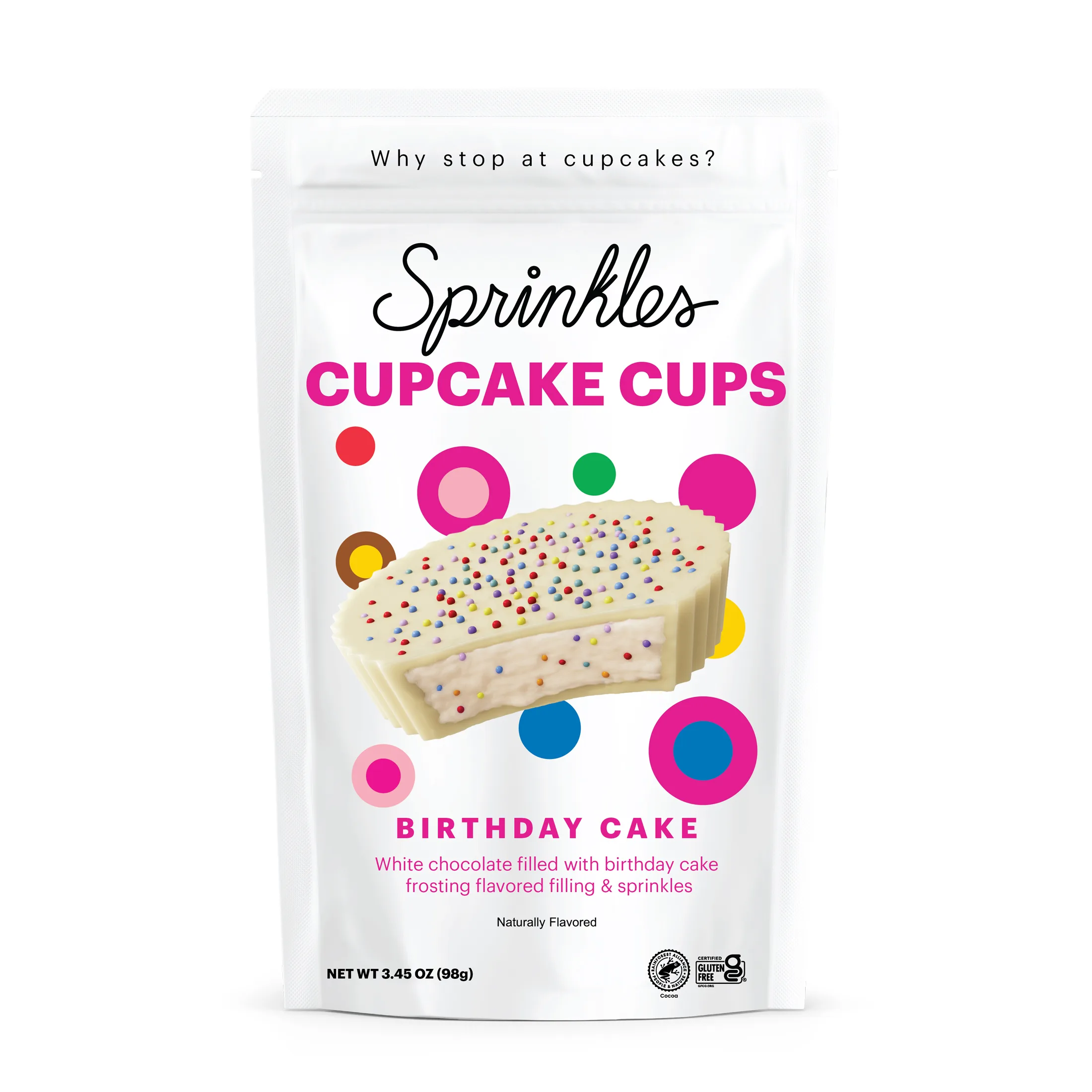 Sprinkles Premium Birthday Cake Cupcake Cups, 3.45oz Pouch, Gluten Free, White Chocolate