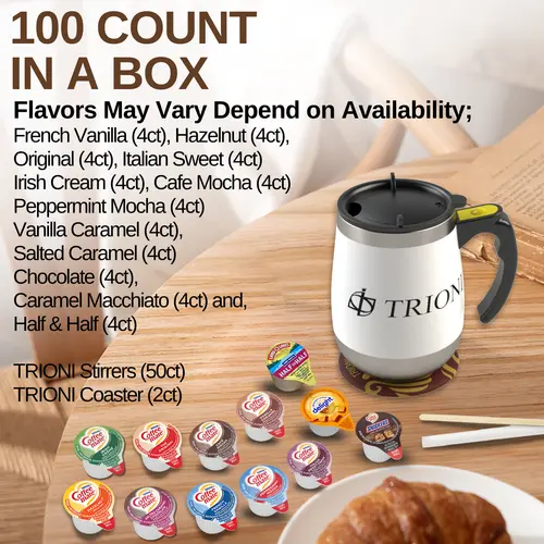 Coffee Mate Coffee Creamer Singles, Coasters & Stirrers - 100 total count - 12 Assorted Flavored Pods thumbnail 3