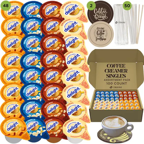 International Delight Coffee Creamer Singles Variety Pack - 100ct with Caramel Macchiato, French Vanilla, Hazelnut and Original