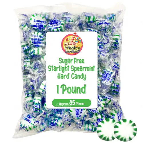 Sugar Free Spearmint Starlight Hard Candy - 1 Pound Bulk Bag (About 85 Pieces) - Keto Friendly Sugar Free Mints Individually Wra