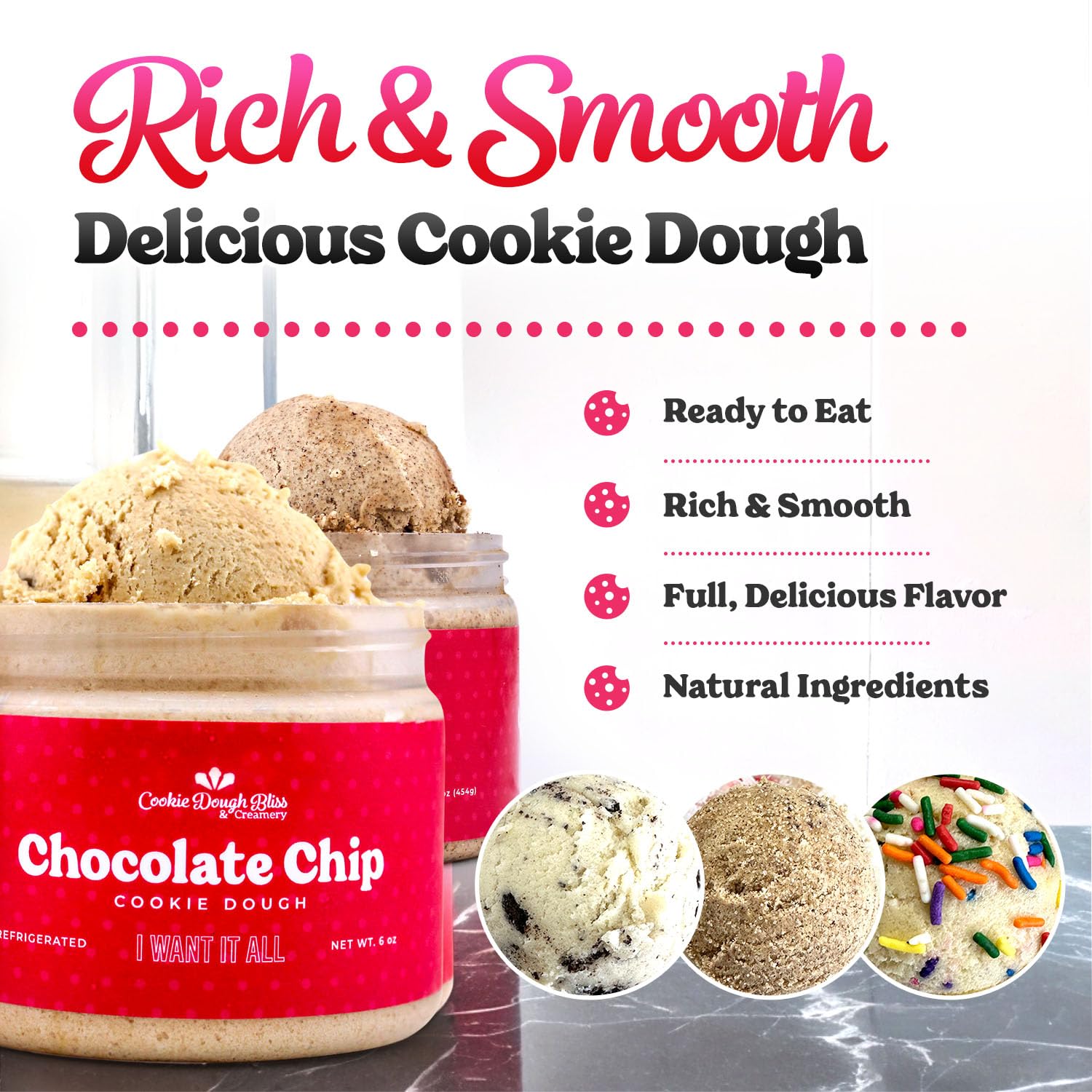 Classic Flavor Pack, Soft and Smooth Ready to Eat Gourmet Cookie Dough, Delicious Sweet Dessert, Pack of 4 thumbnail 2