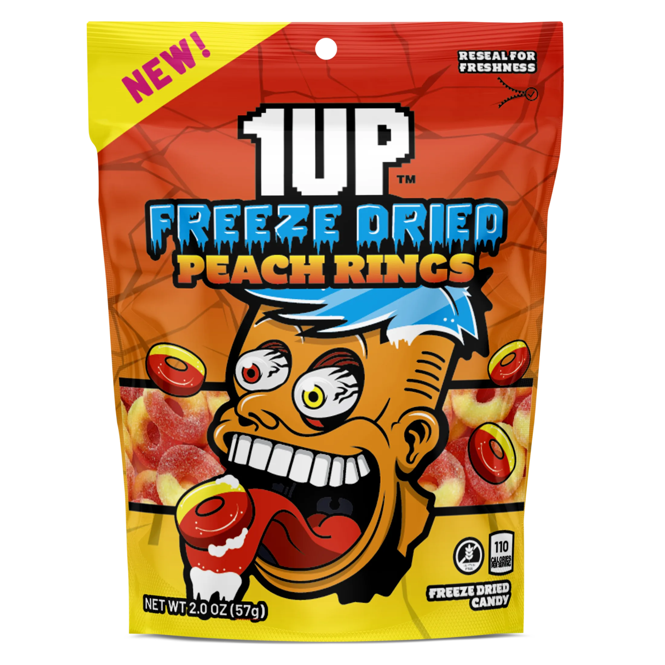 1UP Freeze Dried Peach Rings, 2.0 OZ Resealable Bag