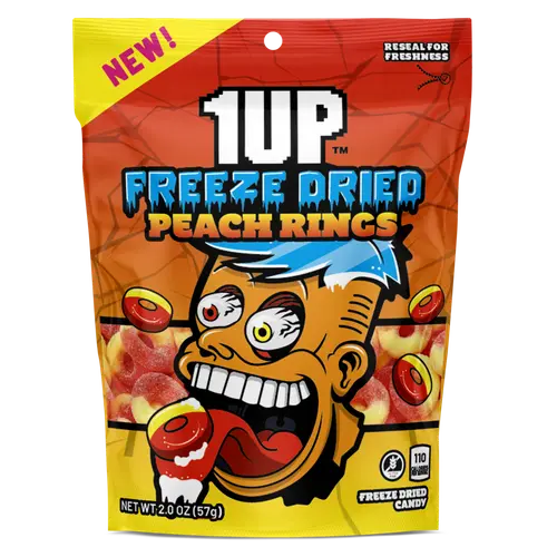 1UP Freeze Dried Peach Rings, 2.0 OZ Resealable Bag