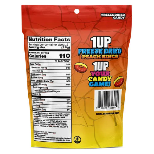 1UP Freeze Dried Peach Rings, 2.0 OZ Resealable Bag thumbnail 2