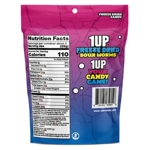 1UP Freeze Dried Sour Worms, 2.0 oz Resealable Bag thumbnail 2