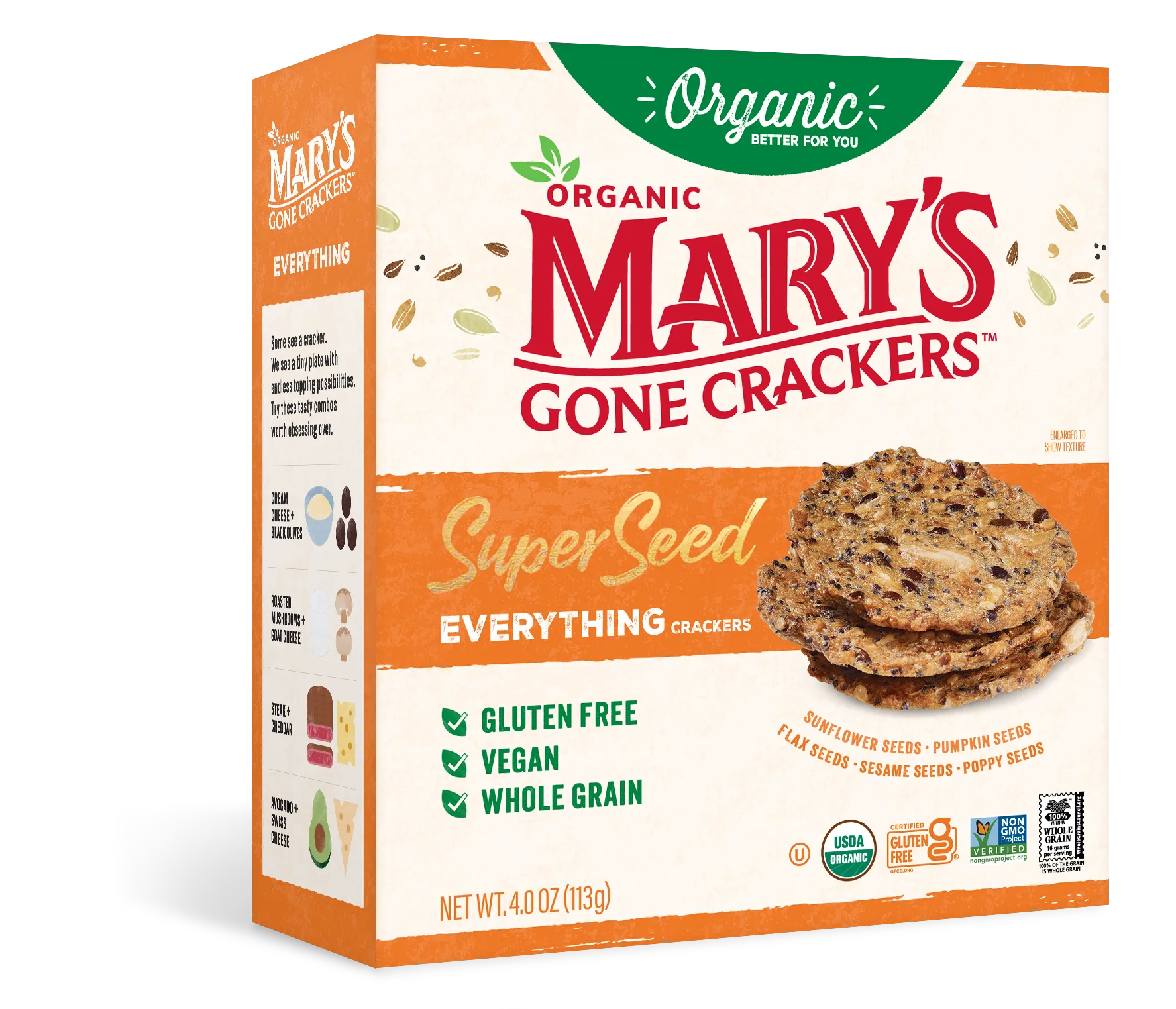 Mary's Gone Crackers Super Seed Everything, Guten-Free Crackers, 4 oz (6 Pack)