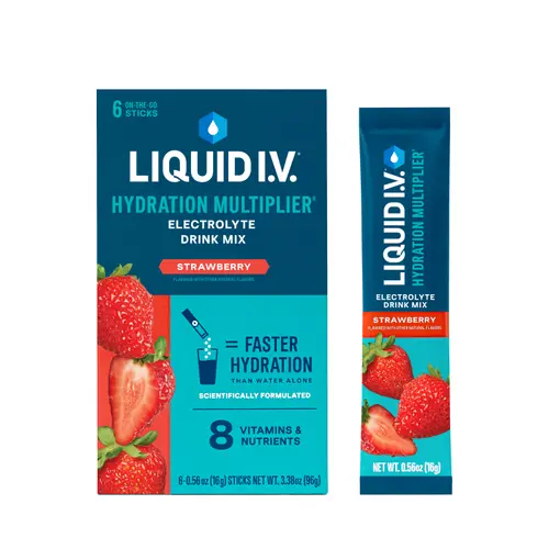 Liquid I.V. Hydration Multiplier, Strawberry, 6 Ct, Electrolyte Powder Packet Drink Mix