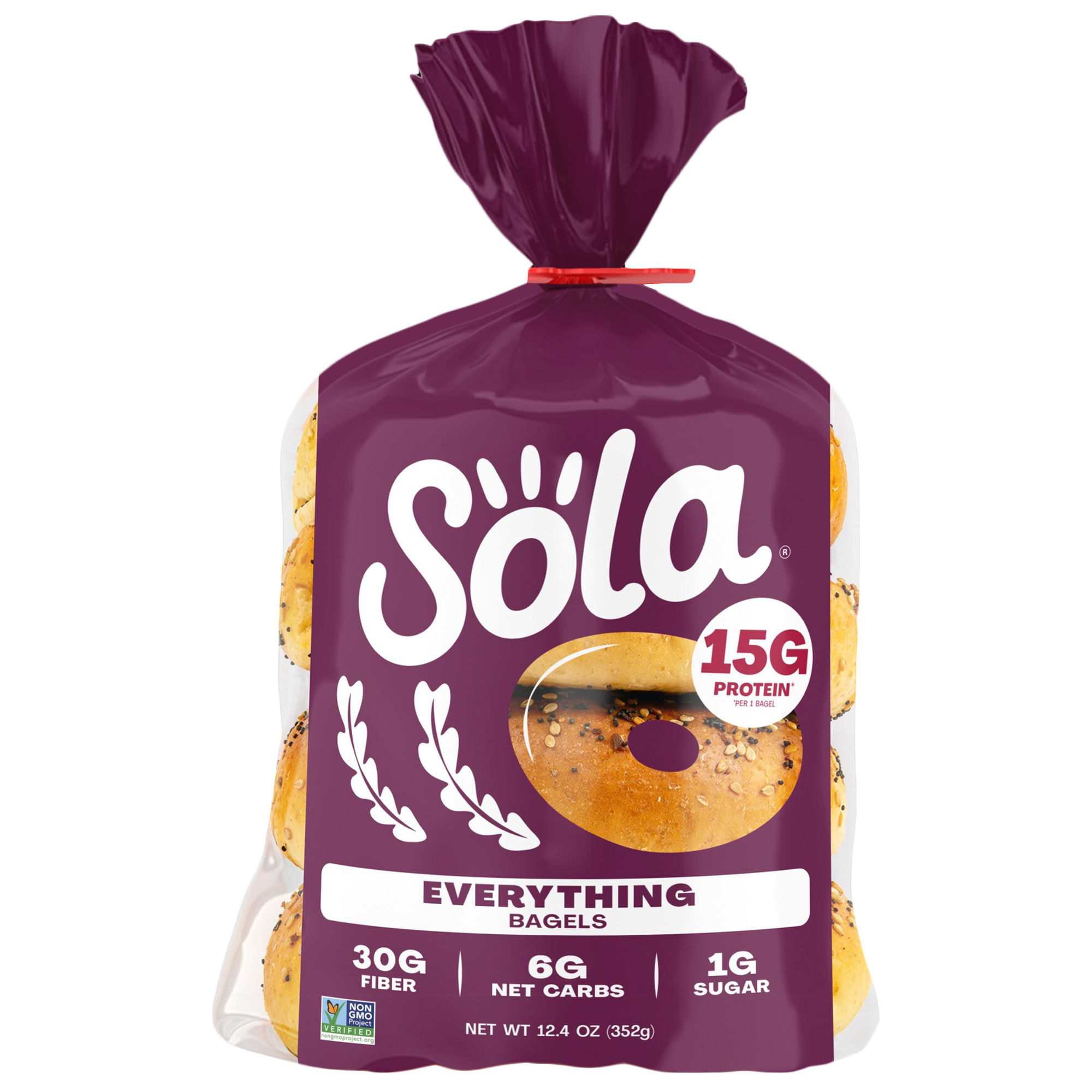 Sola Bread Wheat Everything Bagels, Non-GMO, 12.4 oz, 4 Count