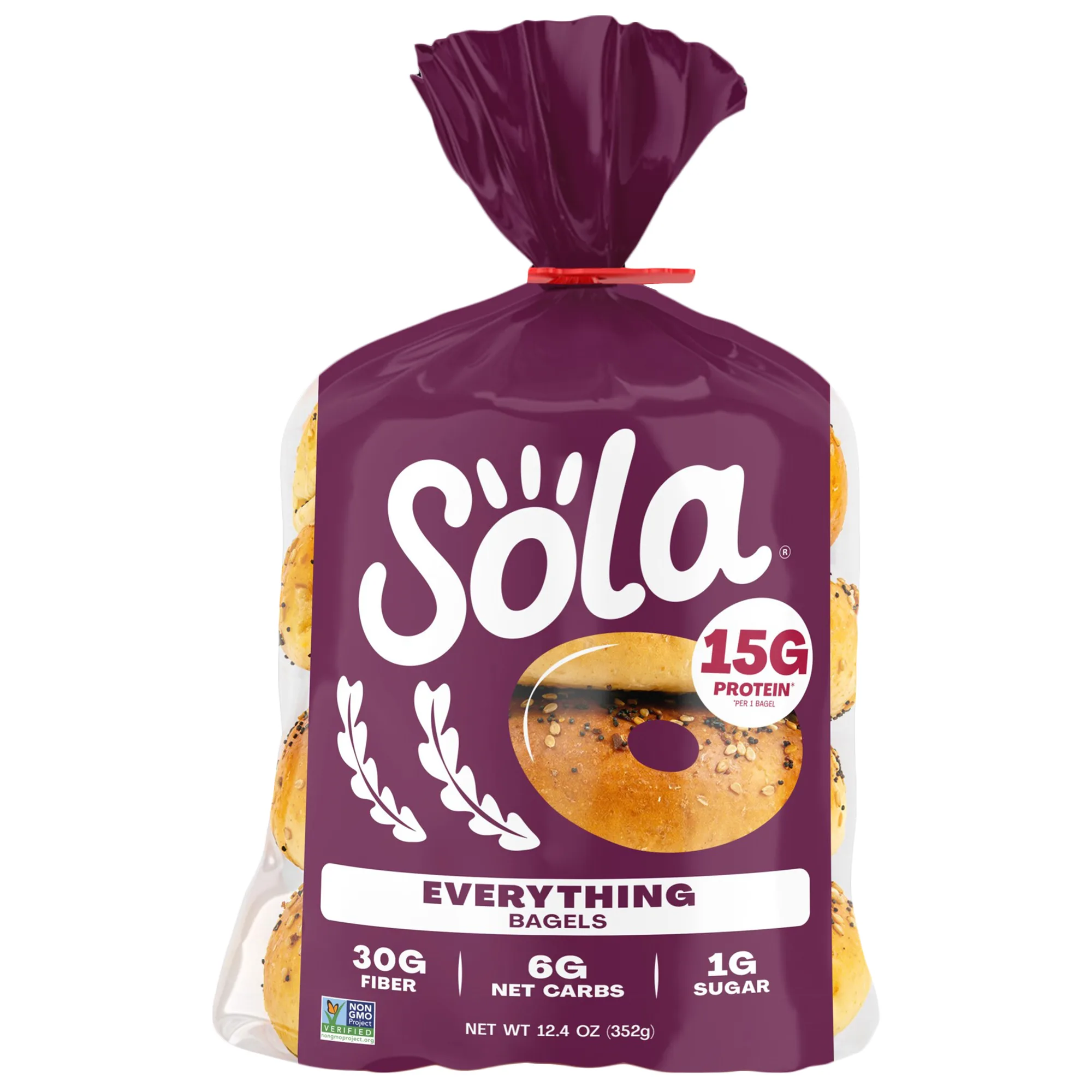 Sola Bread Wheat Everything Bagels, Non-GMO, 12.4 oz, 4 Count