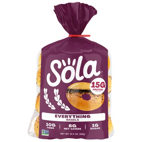Sola Bread Wheat Everything Bagels, Non-GMO, 12.4 oz, 4 Count