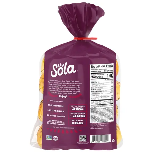 Sola Bread Wheat Everything Bagels, Non-GMO, 12.4 oz, 4 Count thumbnail 2