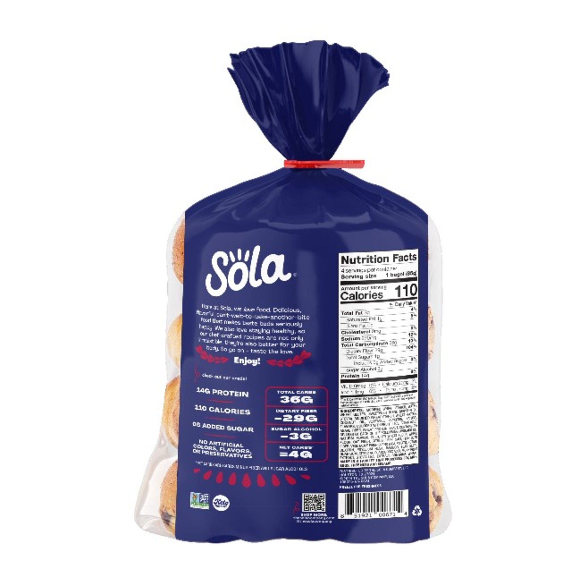 Sola Bread Blu-Berry Bagels, Non-GMO, 12 oz, 4 Count thumbnail 2