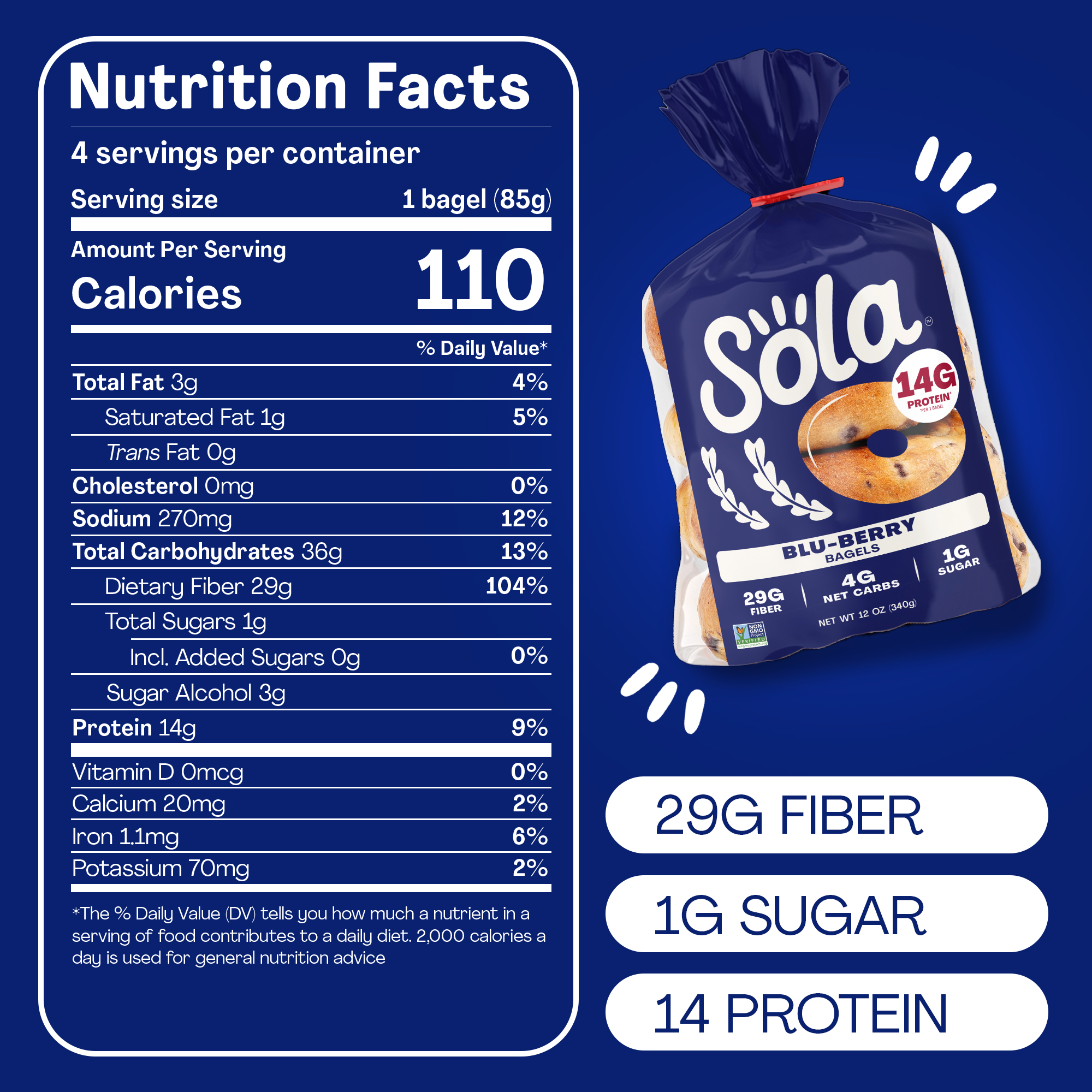 Sola Bread Blu-Berry Bagels, Non-GMO, 12 oz, 4 Count thumbnail 4