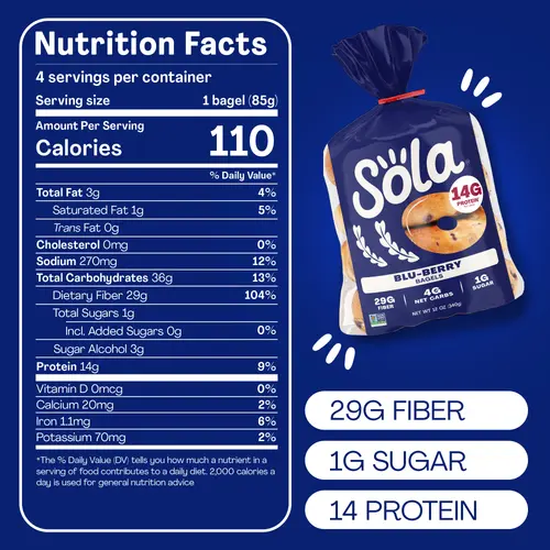 Sola Bread Blu-Berry Bagels, Non-GMO, 12 oz, 4 Count thumbnail 4