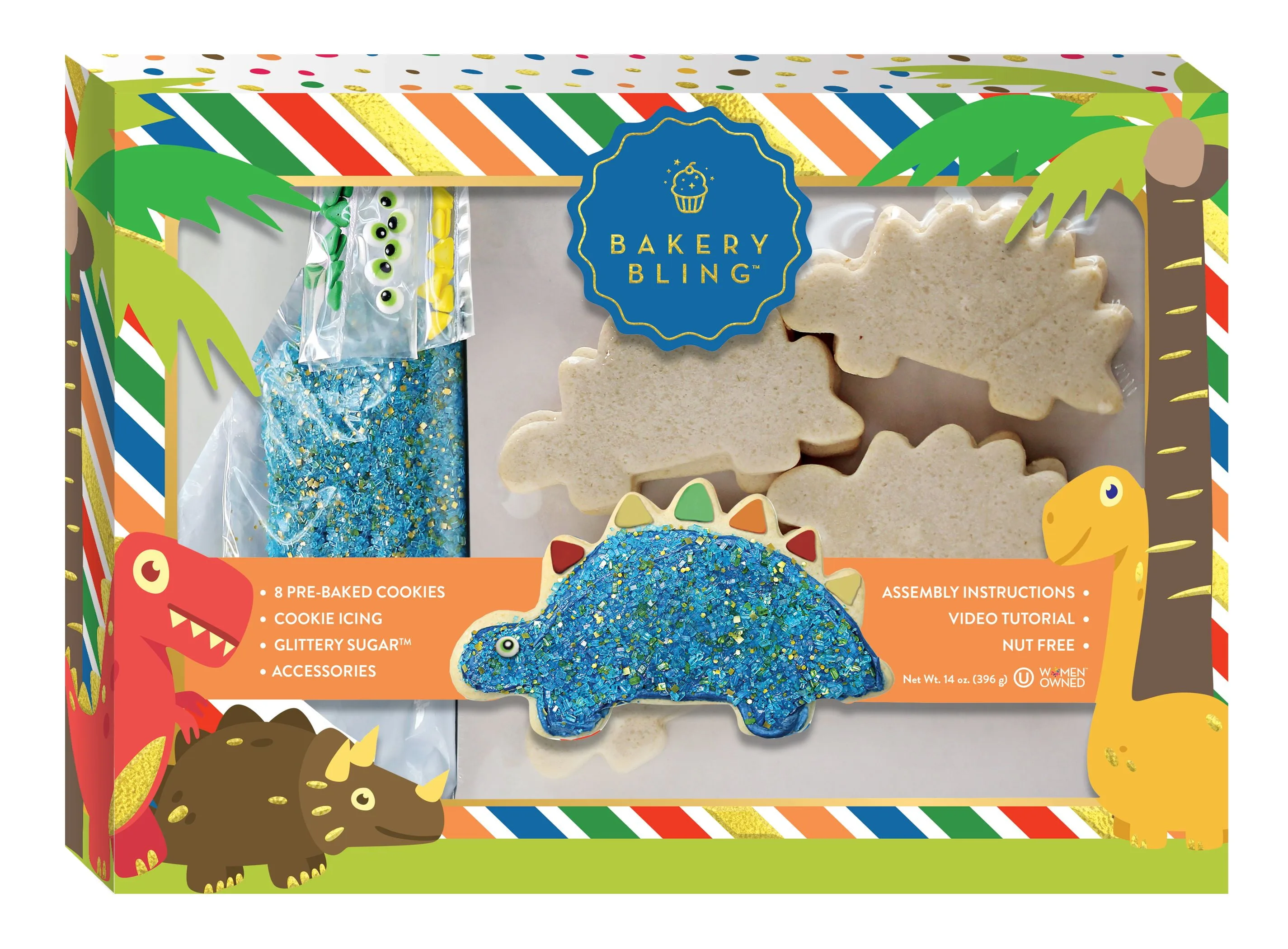 Bakery Bling Dinosaur Designer Cookie Kit, 8 count, Nut Free, Dairy Free