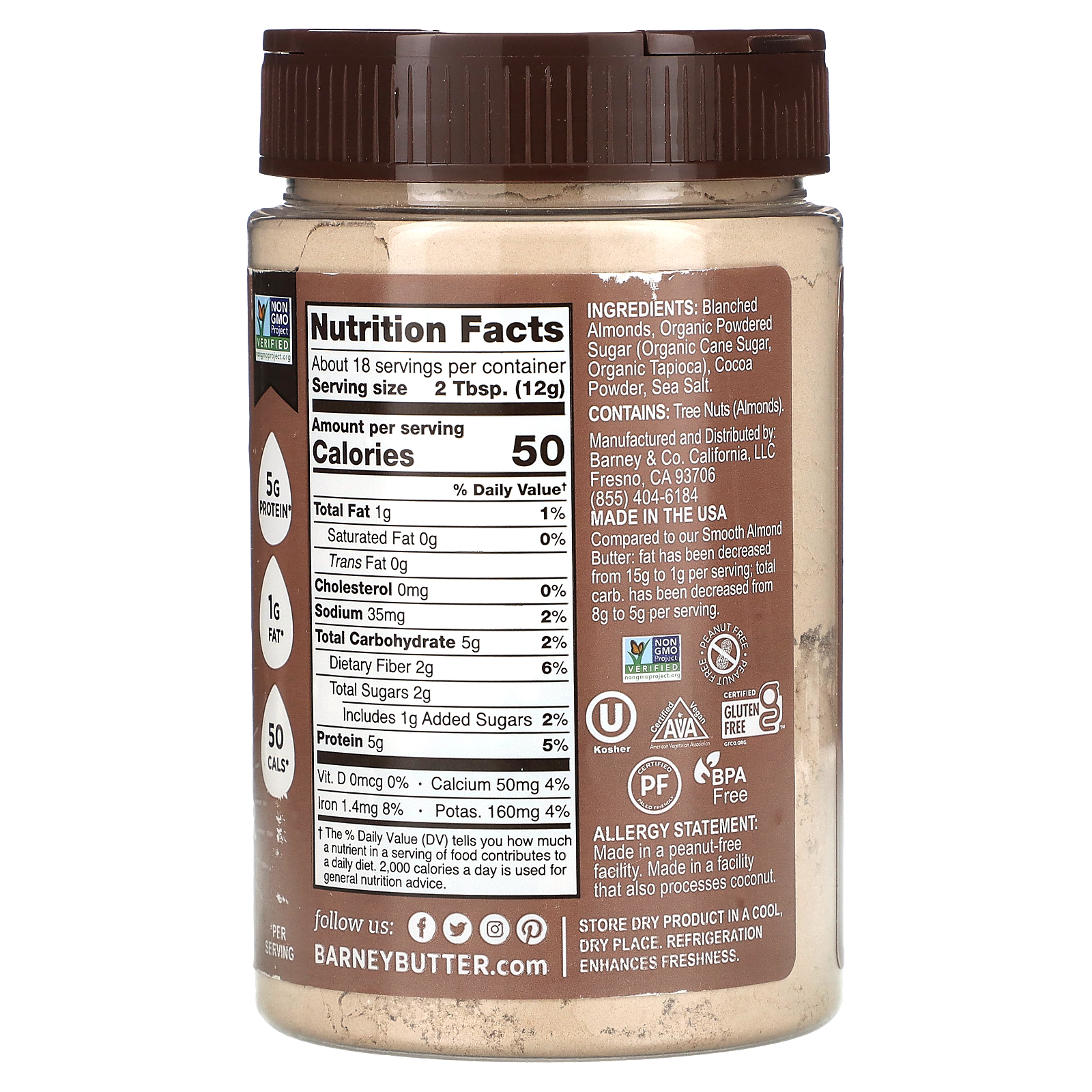 Barney Butter Powdered Almond Butter, Chocolate, 8 oz (226 g) thumbnail 2