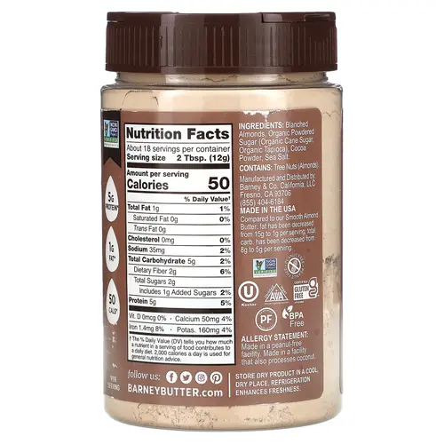 Barney Butter Powdered Almond Butter, Chocolate, 8 oz (226 g) thumbnail 2