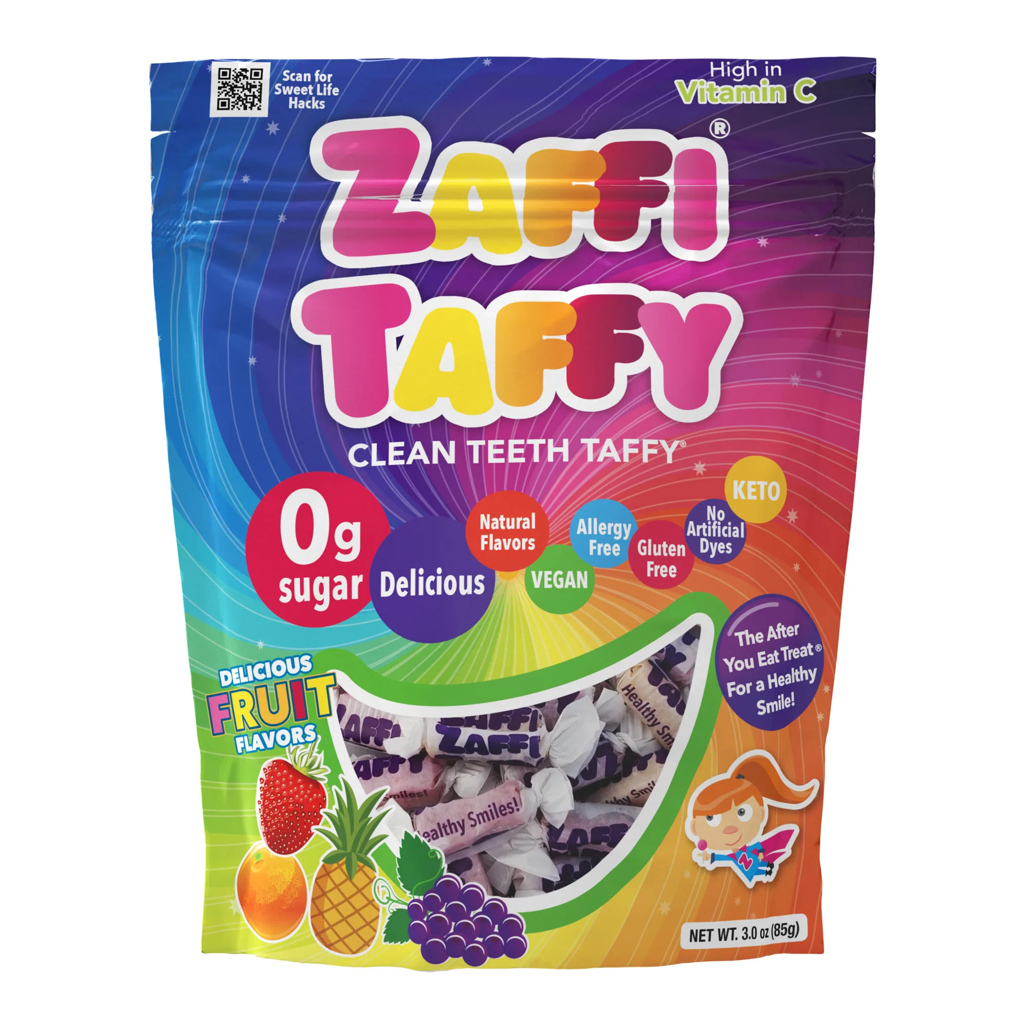 ZOLLIPOPS Zaffi Taffy Zero Sugar Fruit Taffy, 3 oz