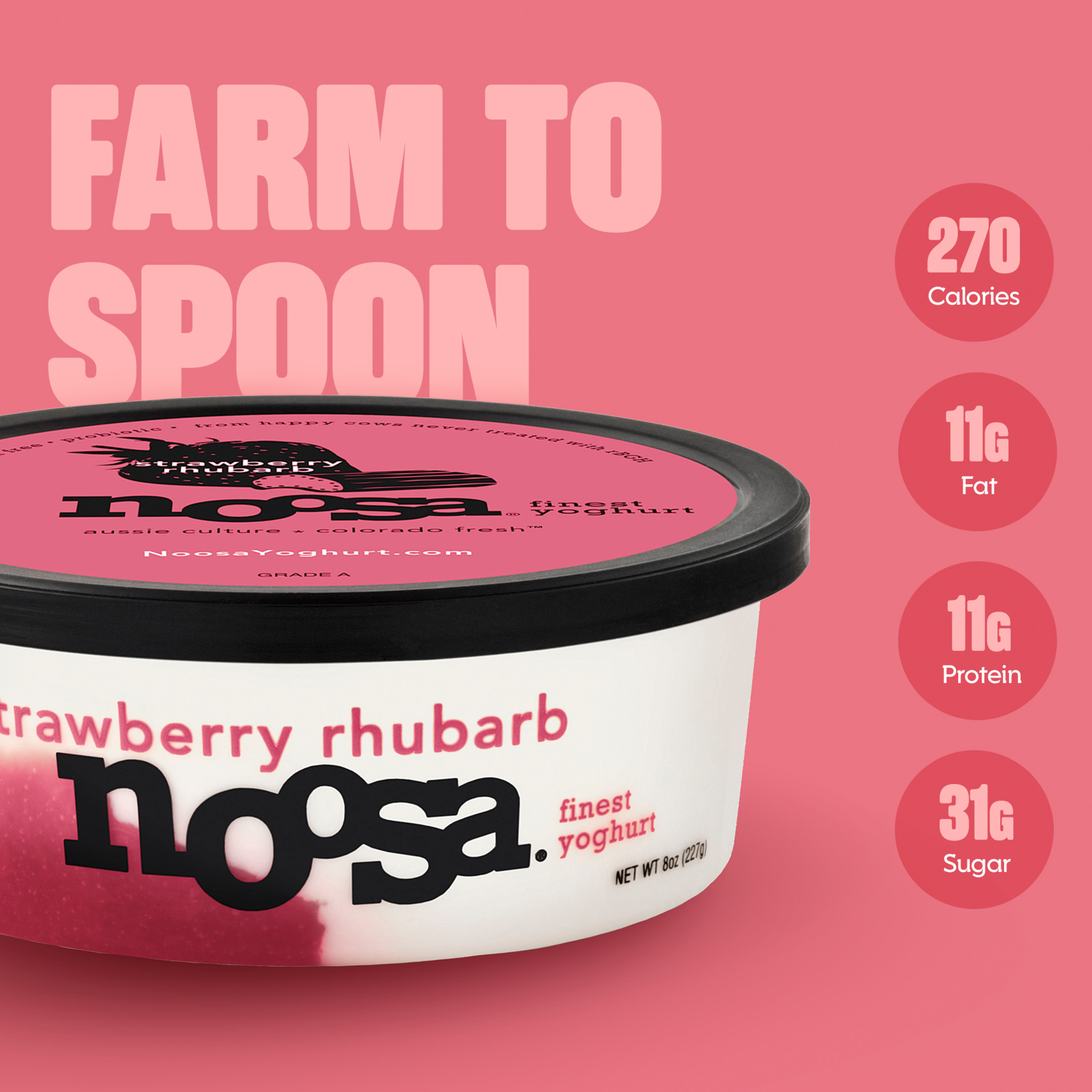 Noosa Yoghurt, Whole Milk Yogurt, Velvety Smooth & Creamy, Strawberry Rhubarb, 8 oz Tub thumbnail 3