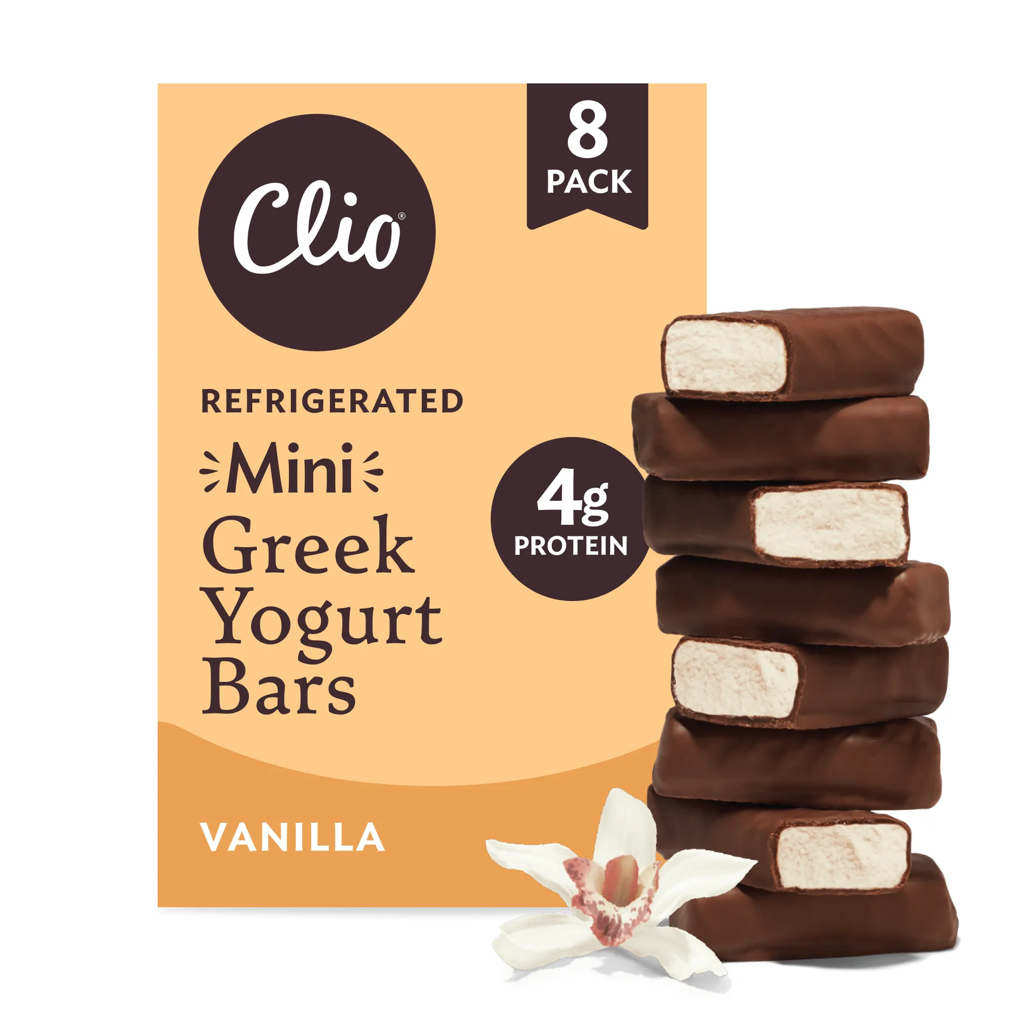 Clio Mini Vanilla Greek Yogurt Bar in Chocolatey Coating, 0.78 oz, 8 Ct