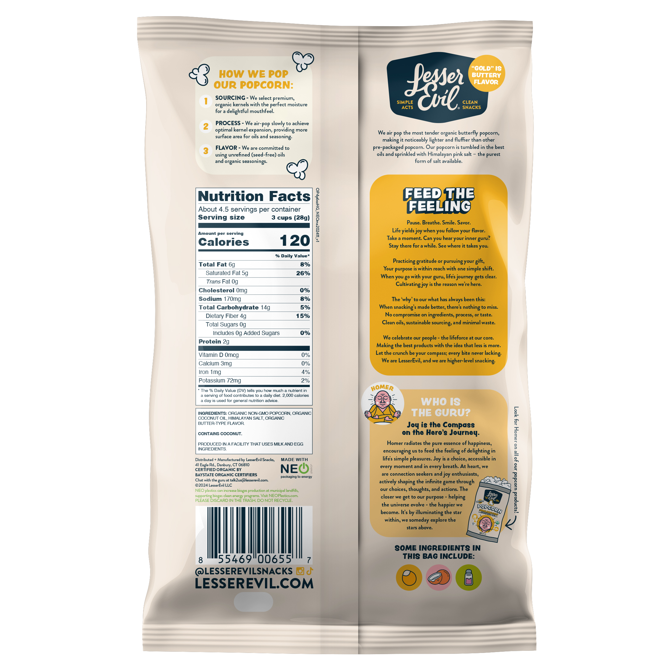 Lesserevil, Organic Popcorn, Himalayan Gold, Gluten-Free, 4.6oz thumbnail 2