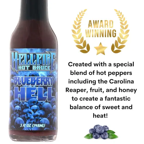 Hellfire Blueberry Hell Hot Sauce with Carolina Reaper Peppers, Gourmet, Award-Winning Fruit-Based Hot Sauce, 5 oz. thumbnail 2