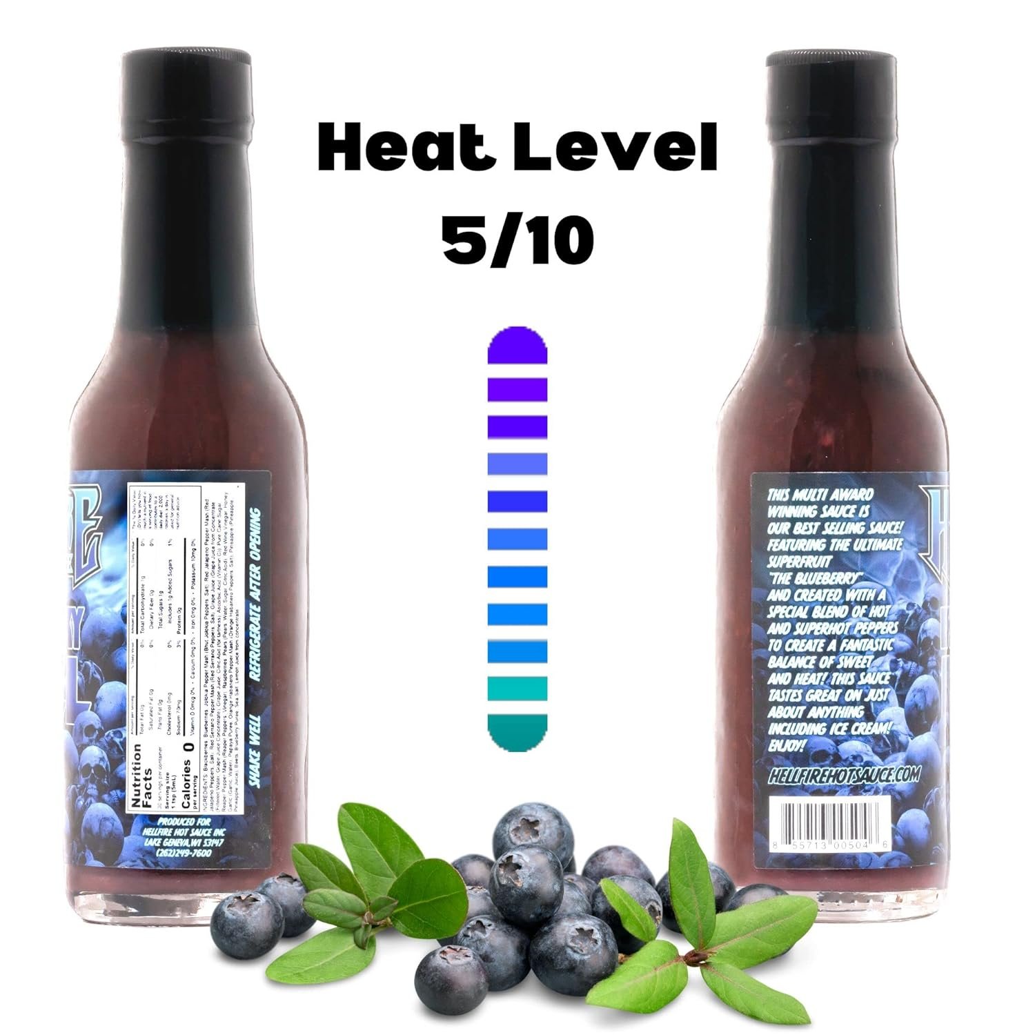 Hellfire Blueberry Hell Hot Sauce with Carolina Reaper Peppers, Gourmet, Award-Winning Fruit-Based Hot Sauce, 5 oz. thumbnail 3