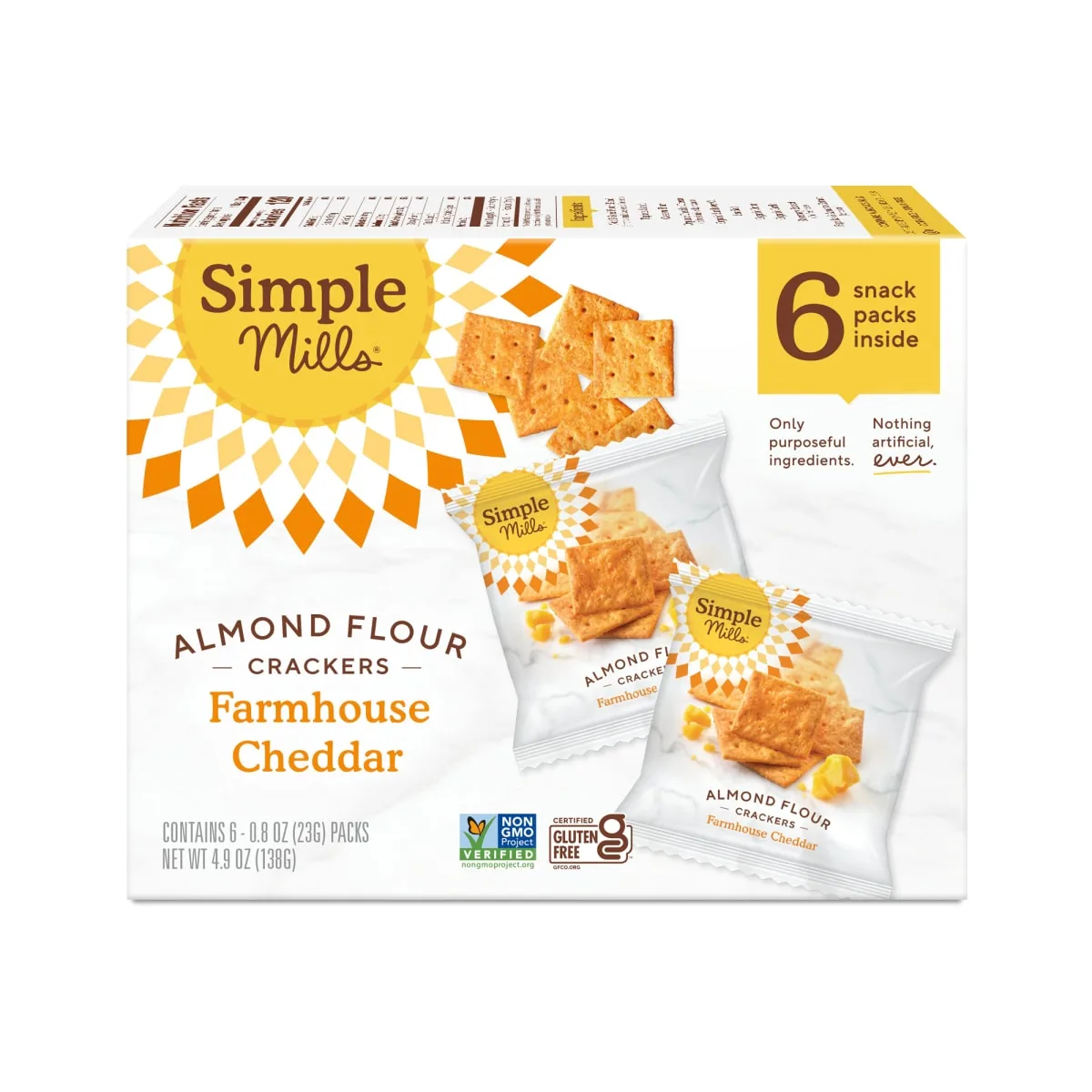 Simple Mills Almond Flour Crackers, Farmhouse Cheddar Crackers Snack Packs, 0.8 oz, 6 Count