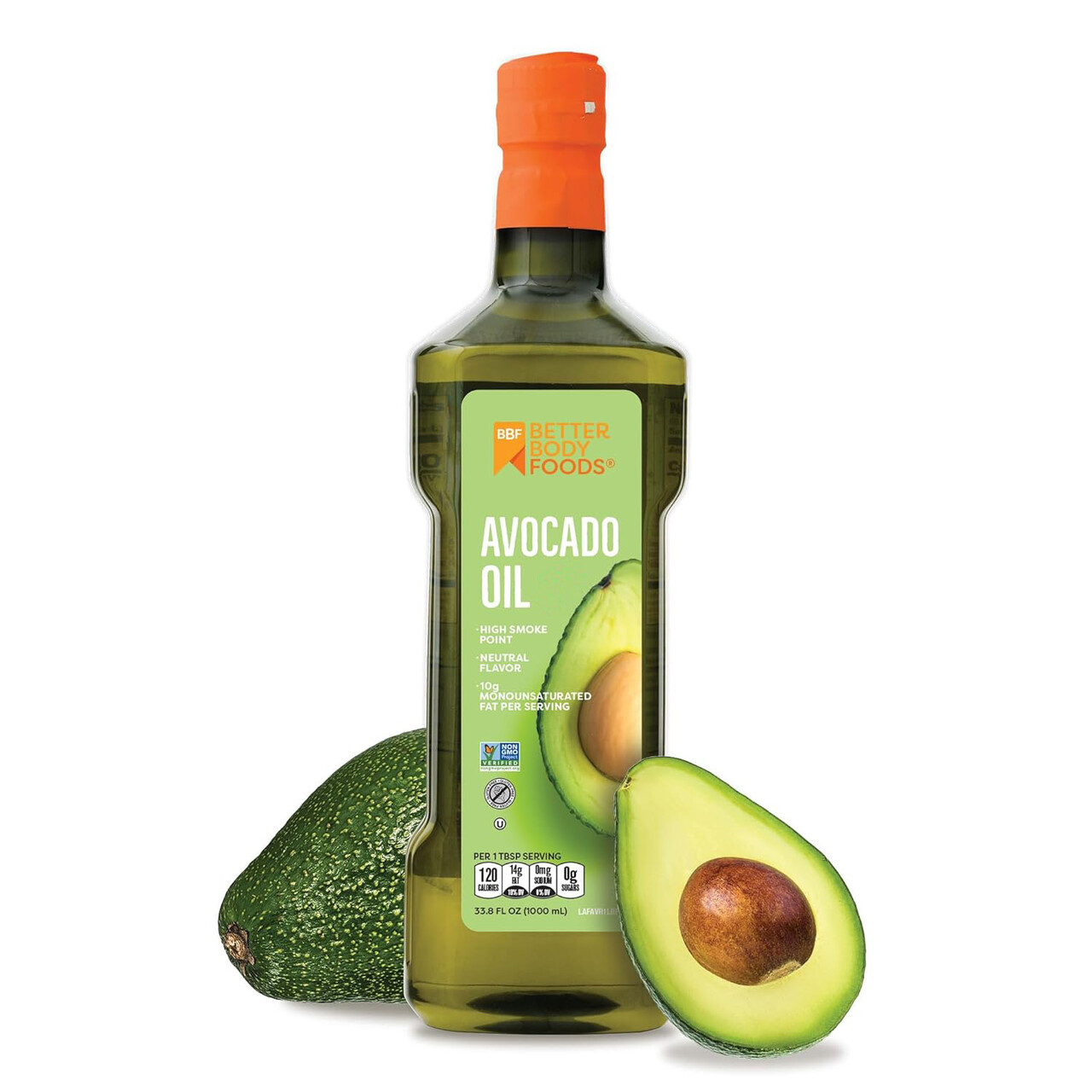 BetterBody Foods Avocado Oil, High Heat Cooking Oil, 33.8oz, 1Liter