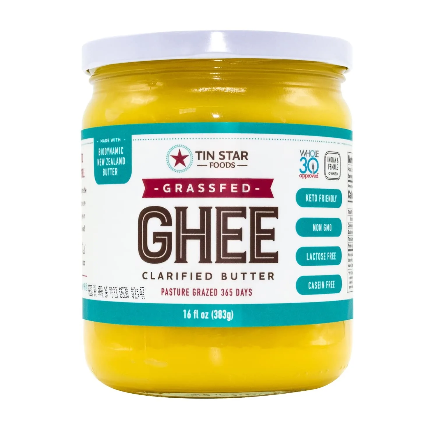 Tin Star Foods 100% Grassfed Ghee  Pasture Raised, Hand Crafted Clarified Butter  Keto, Whole 30 and 21 Day Detox Approved, Lact