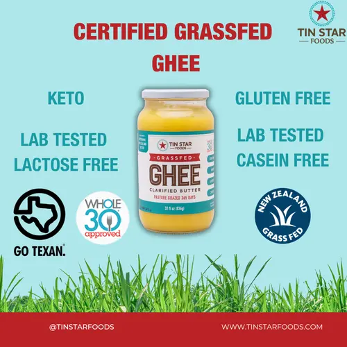 Tin Star Foods 100% Grassfed Ghee  Pasture Raised, Hand Crafted Clarified Butter  Keto, Whole 30 and 21 Day Detox Approved, Lact thumbnail 4