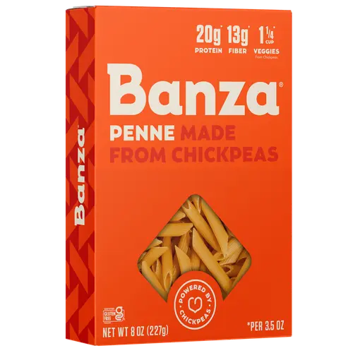 Banza Penne Pasta from Chickpeas - Gluten Free, High Protein, and Lower Carb Shelf-Stable Protein Noodles, 8oz