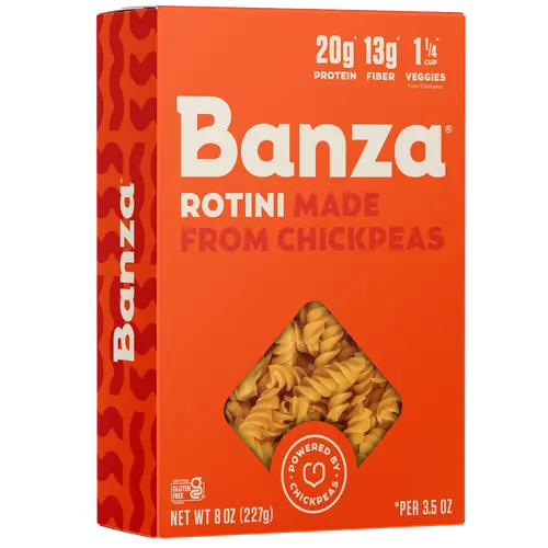 Banza Rotini Pasta from Chickpeas - Gluten Free, High Protein, and Lower Carb Protein Noodles, 8oz
