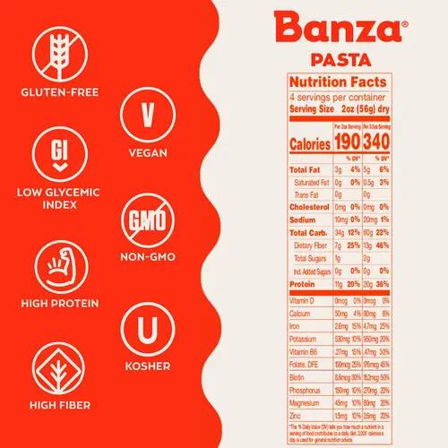 Banza Rotini Pasta from Chickpeas - Gluten Free, High Protein, and Lower Carb Protein Noodles, 8oz thumbnail 4