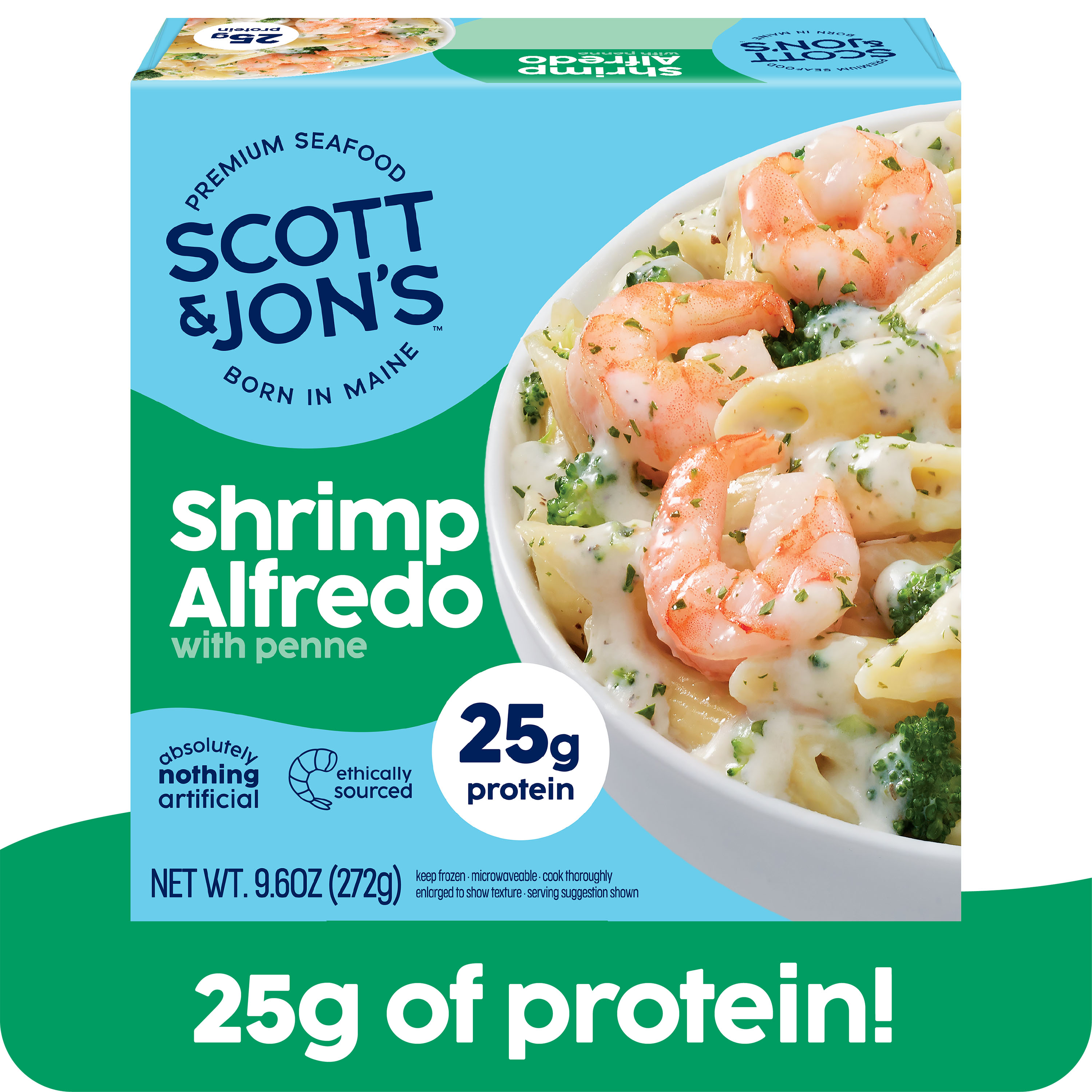 Scott & Jonâ€™s Frozen Meals, Shrimp Alfredo Pasta, Microwave Meals, Frozen Lunch or Dinner for One, 9.6 oz